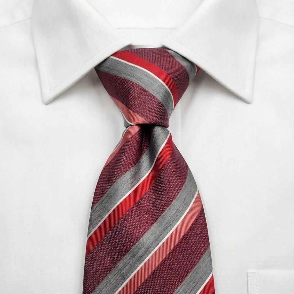 Alfani Mens Red Gray‎ Stripe Polyester Blend Tie Formal Business Accessory